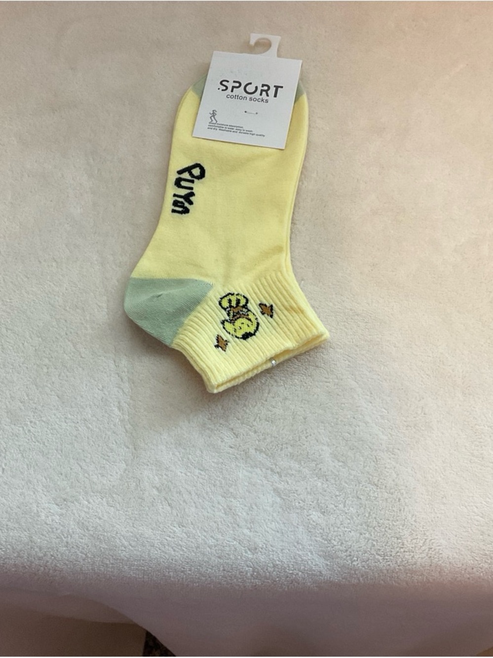 Sporto Yellow Crew Socks with Green Heel and Chick Embroidery